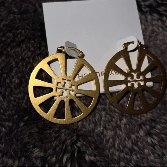 Tory Burch Britten Gold Circular Hoop Earrings - Picture 1 of 3